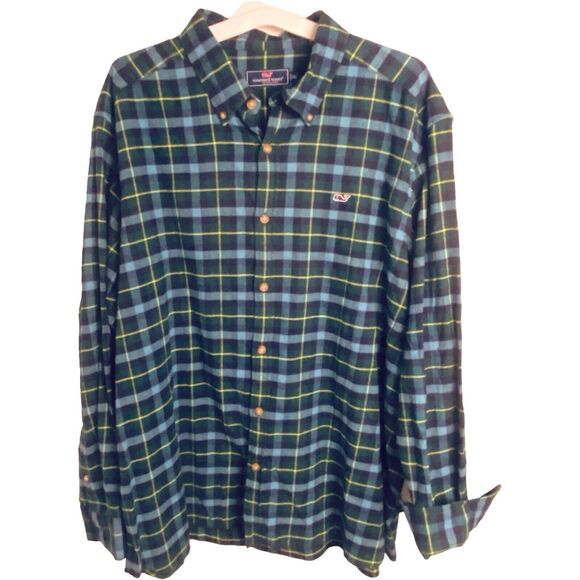 Vineyard Vines Flannel Shirt Mens XXL Blue Plaid Button Up Long Sleeves Tartan - Picture 1 of 9